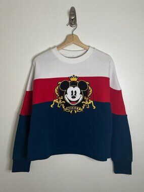 Disney Store Retro Colorblock Crest Crewneck Sweatshirt Size: L